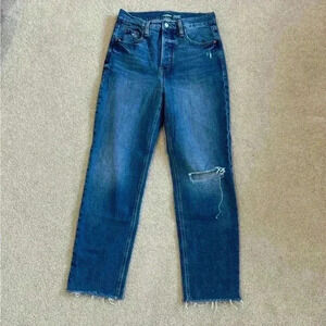 Old navy sky-hi straight extra high rise blue distressed jeans in size 6